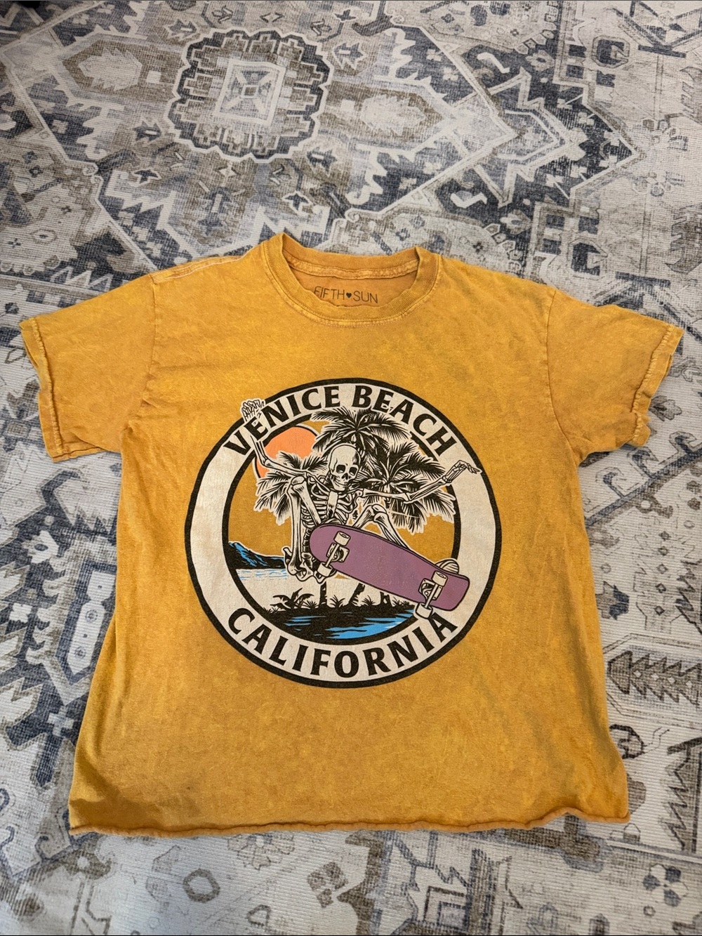 Fifth Sun Small Venice Beach California Skeleton Skateboard Graphic Tee